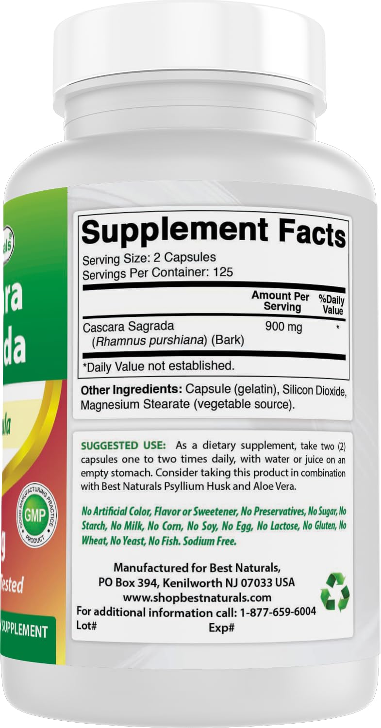 Best Naturals Cascara Sagrada 450 mg 250 Capsules