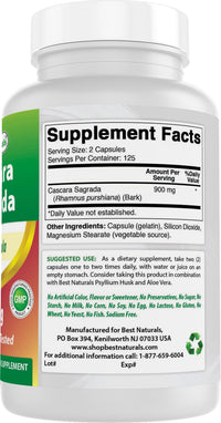 Thumbnail for Best Naturals Cascara Sagrada 450 mg 250 Capsules