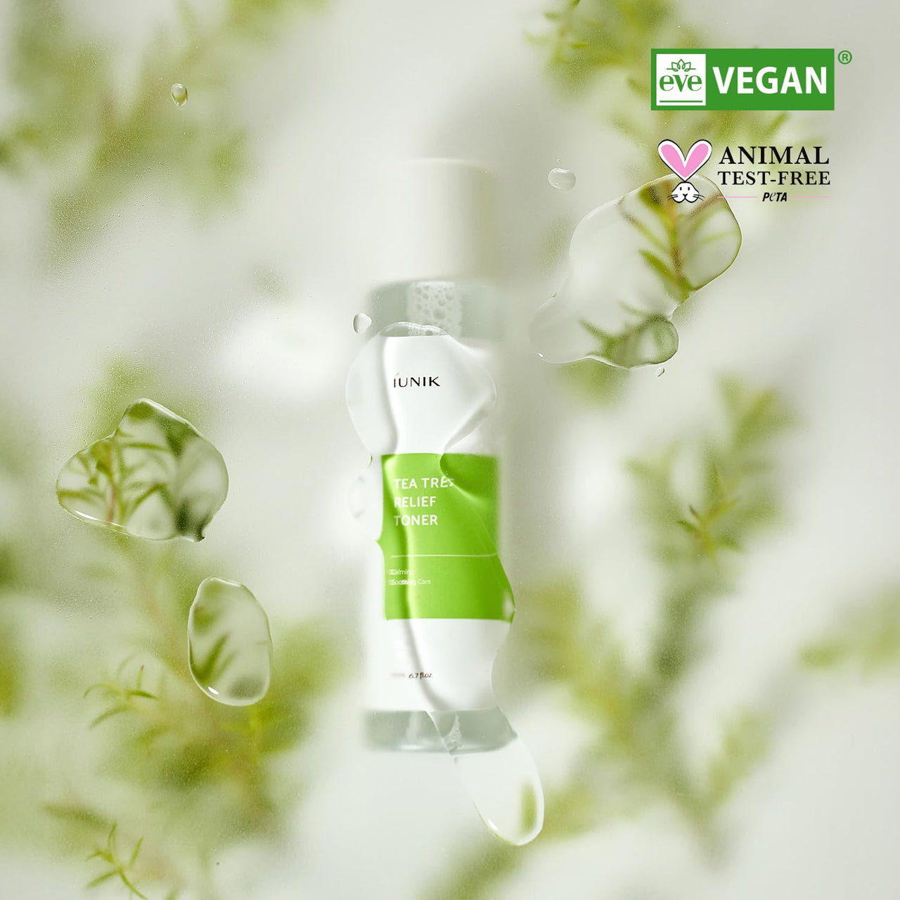 IUNIK Tea Tree Relief Vegan Face Toner - Facial Moisturizer Acne-Prone Irritated Skin w Tea Tree 67% Centella Asiatica 19.5% 6.7 Fl OZ Sensitive Skin Breakout Rosacea Blemish Plant-Based Ingredients