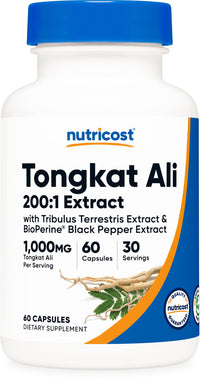Thumbnail for Nutricost Tongkat Ali 1,000mg 60 Capsules - with Tribulus Terrestris and BioPerine, Vegetarian Caps, Non-GMO, Gluten Free, Potent Extract