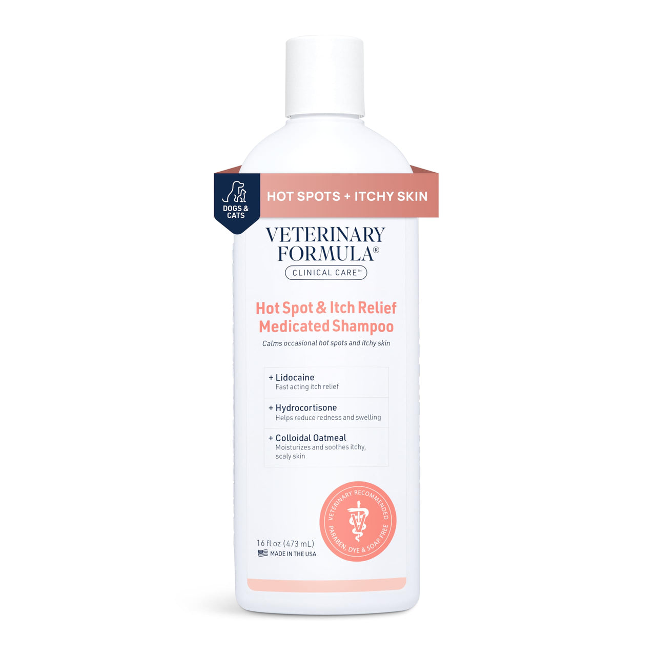 Veterinary Formula Clinical Care Hot Spot & Itch Relief Medicated Shampoo for Dogs and Cats 16oz – Helps Alleviate Sensitive Skin, Scratching, and Licking of Coat