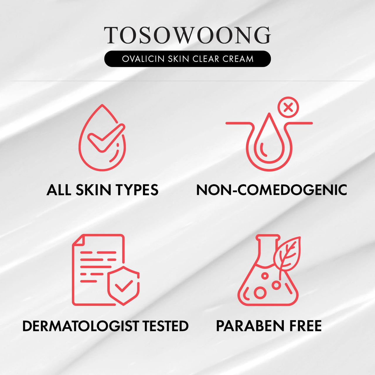 TOSOWOONG Ovalicin Skin Clear Cream, Skin Soothing, Moisturizing with Niacinamide and Sulfur, Korean Skincare, 50g, 1.76 oz.