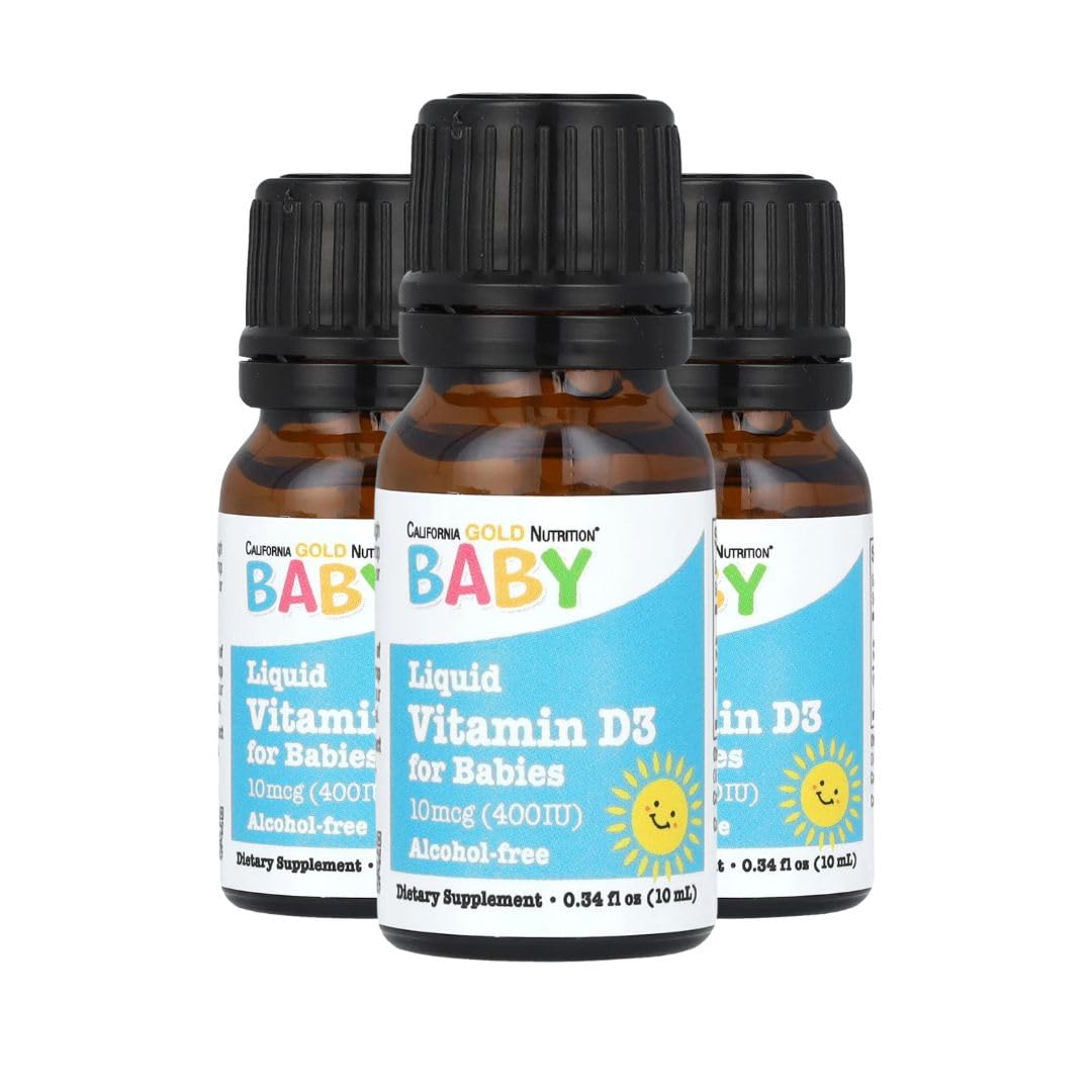 California Gold Nutrition Baby Vitamin D3 - Liquid D3 Supplement for Babies, Vegetarian Friendly - Developmental Support - Alcohol & Gluten Free, Non-GMO - 10 mcg (400 IU) - 0.34 fl oz (10 ml), 3