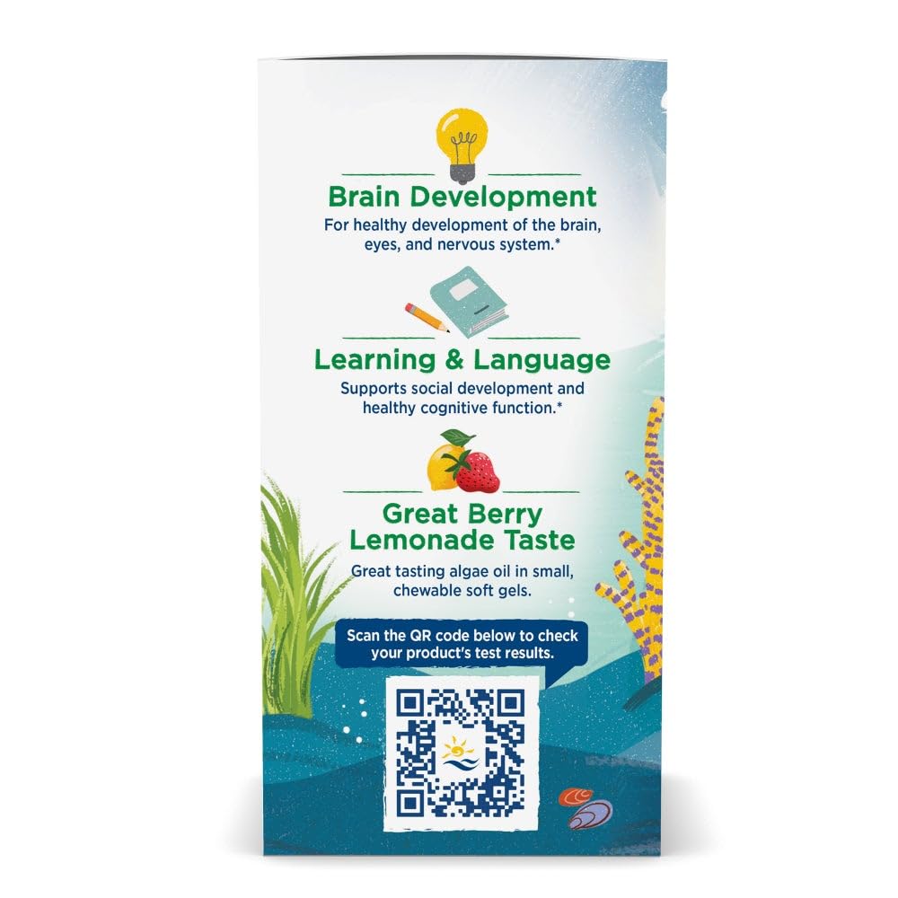 Nordic Naturals Children's DHA Vegetarian - Kids DHA Omega-3 Supplement -Algae Oil - Berry Lemonade Mini Chewables - Plant-Based Formula for Ages 3+ - 120 Soft Gels - 40 Servings