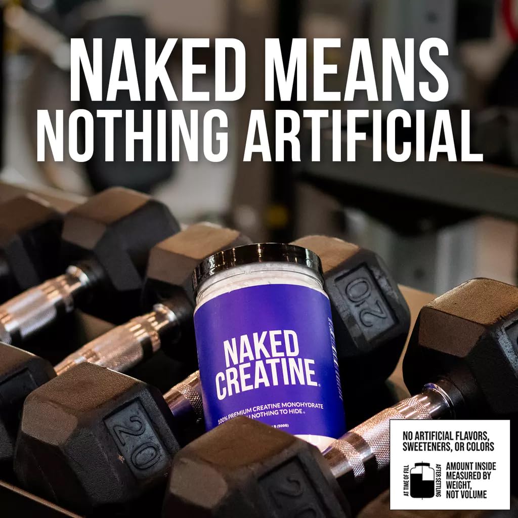NAKED Pure Micronized Creatine Monohydrate Powder - NSF Certified, Unflavored, 500g, 1.1lb Bulk - Vegan, Non-GMO, Gluten-Free, Soy-Free, No Fillers, Supports Muscle Growth & Strength - 100 Servings