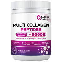 Thumbnail for NATURE TARGET Multi Collagen Peptides Powder - Type I, II, III, V, X - Hydrolyzed Collagen Peptides with Vitamin C Hyaluronic Acid, Supports Skin Hair Nail & Joint, Grass-Fed, Non-GMO, 35 Servings