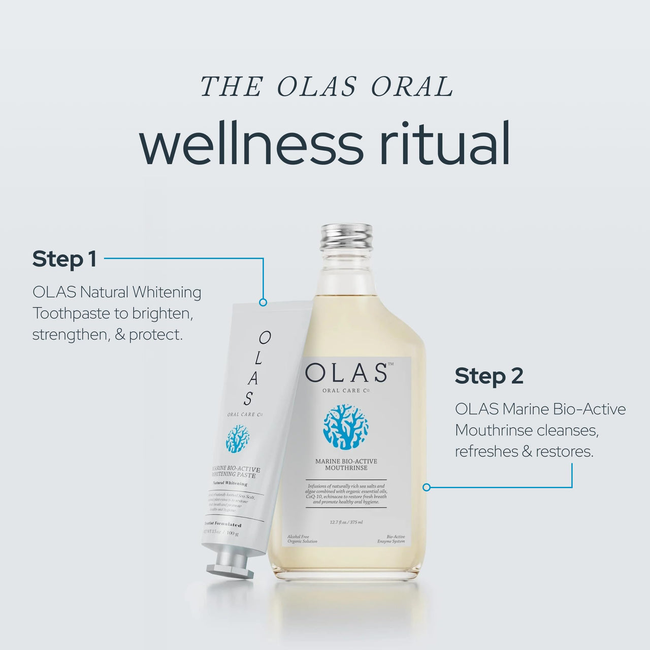 Olas Alcohol Free Mouthwash & Oral Rinse - Marine Bio-Active Mouth Rinse With Essential Oils & Antioxidants for a Healthy Oral Microbiome - Fluoride Free Natural Mouthwash (500 ml)