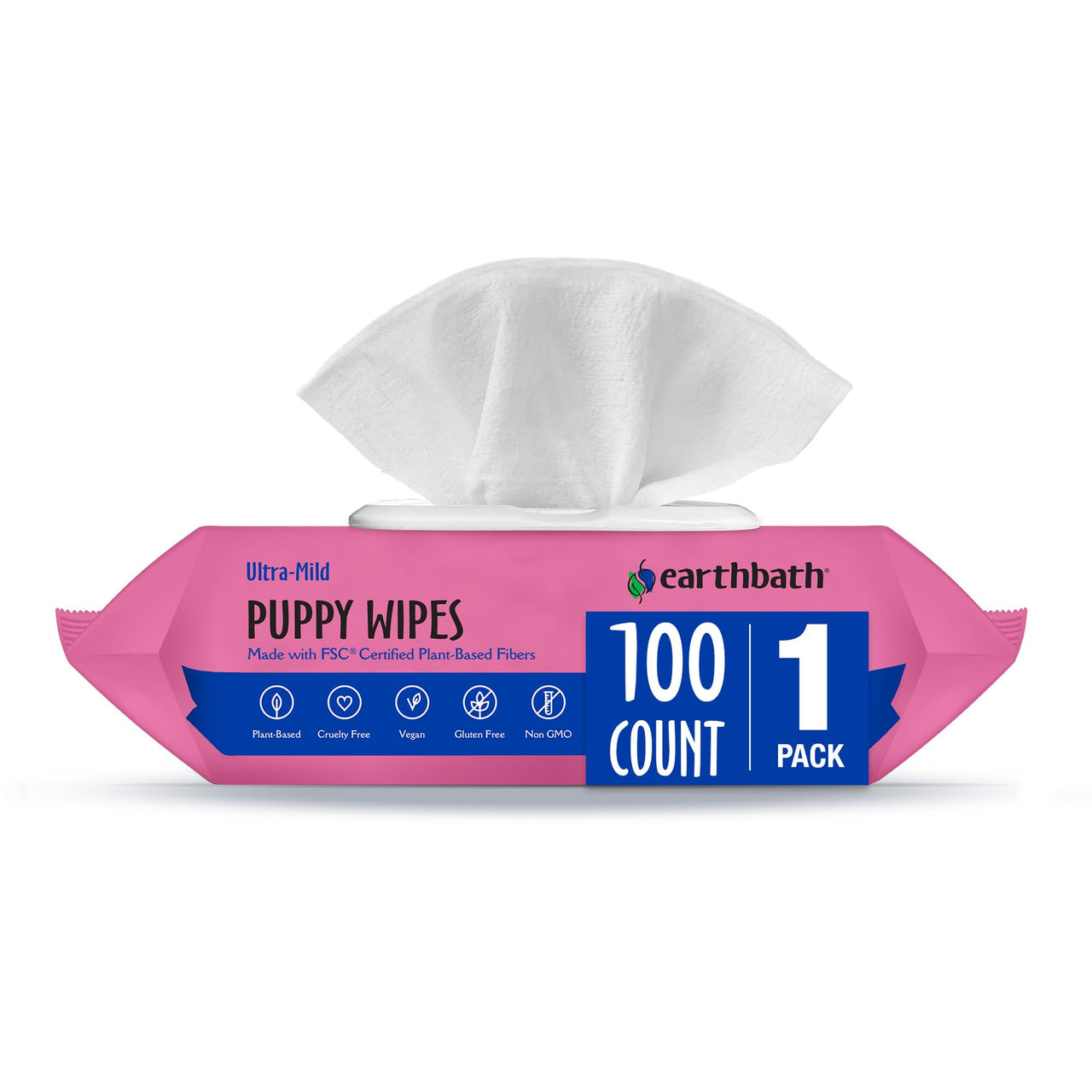 earthbath, Ultra-Mild Wild Cherry Puppy Wipes - Dog Wipes for Paws and Butt, Best Pet Wipes for Dogs & Puppies, Made in USA, Cruelty-Free Dog Cleaning Wipes - 100 Count (1 Pack)