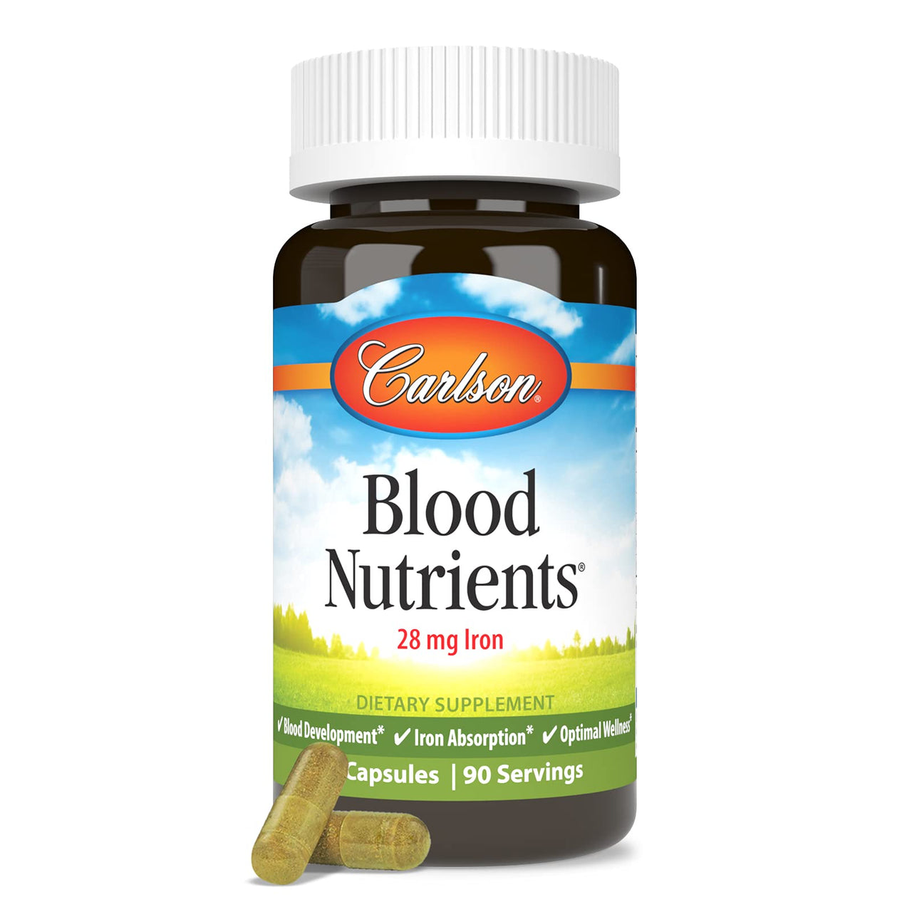 Carlson - Blood Nutrients, 28 mg Iron, Blood Development, Iron Absorption & Optimal Wellness, 90 Capsules