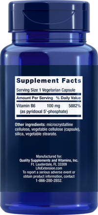 Thumbnail for Life Extension Pyridoxal-5'-Phosphate Caps P5P 100 mg, 90 Veg Capsules (Pack of 2) - Advanced Vitamin B6 Supplement