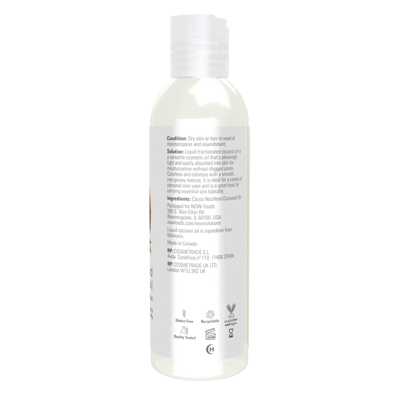 NOW Foods Solutions, Liquid Coconut Oil, Light and Nourishing, Promotes Healthy-Looking Skin and Hair, 4-Ounce