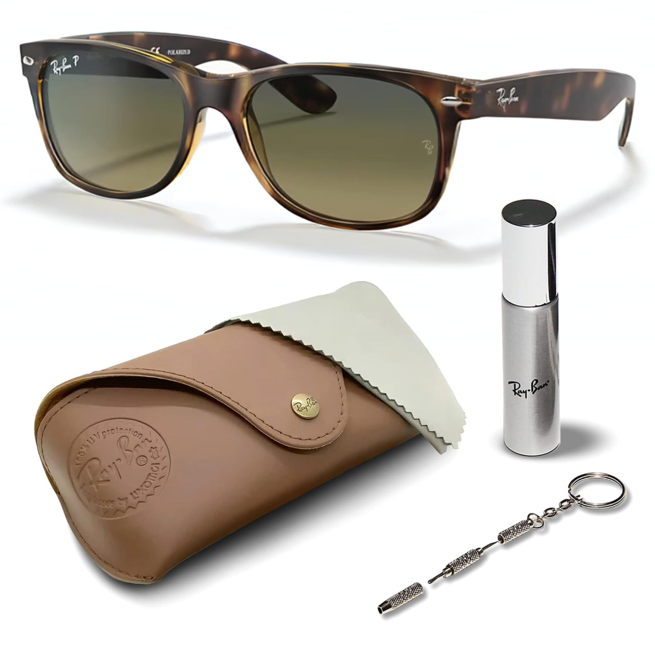 Ray-Ban RB2132 NEW WAYFARER CLASSIC POLARIZED Square Shaped Sunglasses for Men & Women – Includes Official Rayban Eyewear Kit – Ideal Formal & Casual Wear Sunglasses – Blue/Green Lens