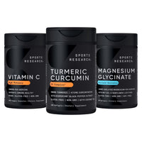 Thumbnail for Sports Research® Multivitamins Pack - Turmeric Curcumin C3 Complex + High Potency Vitamin C 1000mg Supplement + 160 mg Chelated Magnesium Glycinate