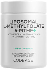 Thumbnail for Codeage Liposomal L-Methylfolate 5-MTHF+ - Active Vitamin B9, Methylcobalamin B12, Betaine TMG, B6-2-Month Supply Multivitamins - Liposomal Delivery - Bioavailable B-Vitamin Complex - 60 Capsules