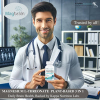 Thumbnail for Kappa Nutrition Powered by Magbrain™ Magnesium L-Threonate Plant-Based, 150 Vegan Capsules, 420mg Elemental Magnesium (3 Capsules) from 2,253mg, Brain, Sleep & Muscle Support.