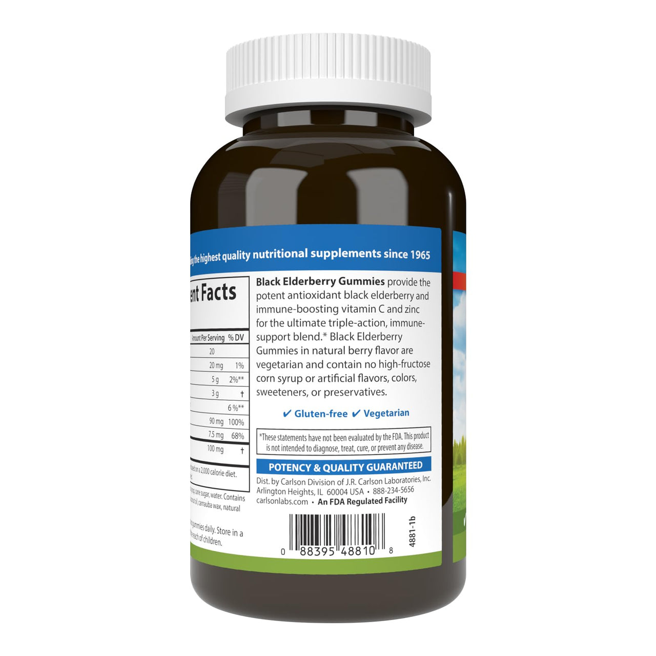 Carlson - Black Elderberry Gummies, with Vitamin C & Zinc, Immune Support, 120 Gummies