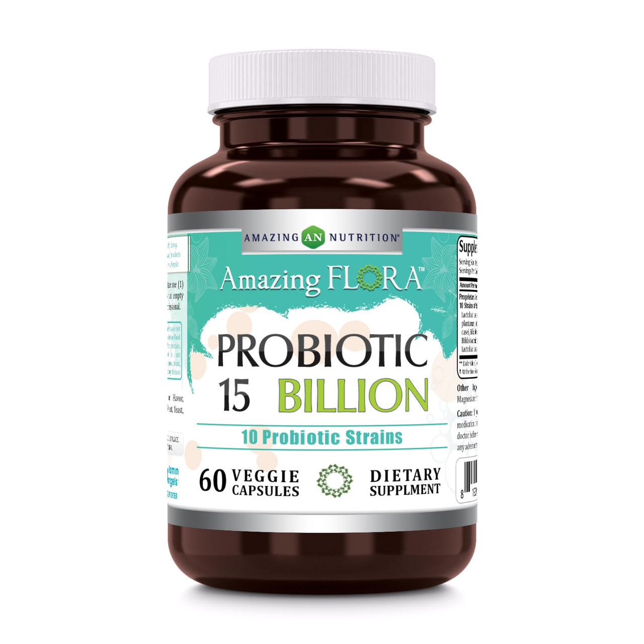 Amazing Flora Probiotic 10 Strains 15 Billions | 60 Veggie Capsules Supplement | Non-GMO | Gluten-Free | Made in USA