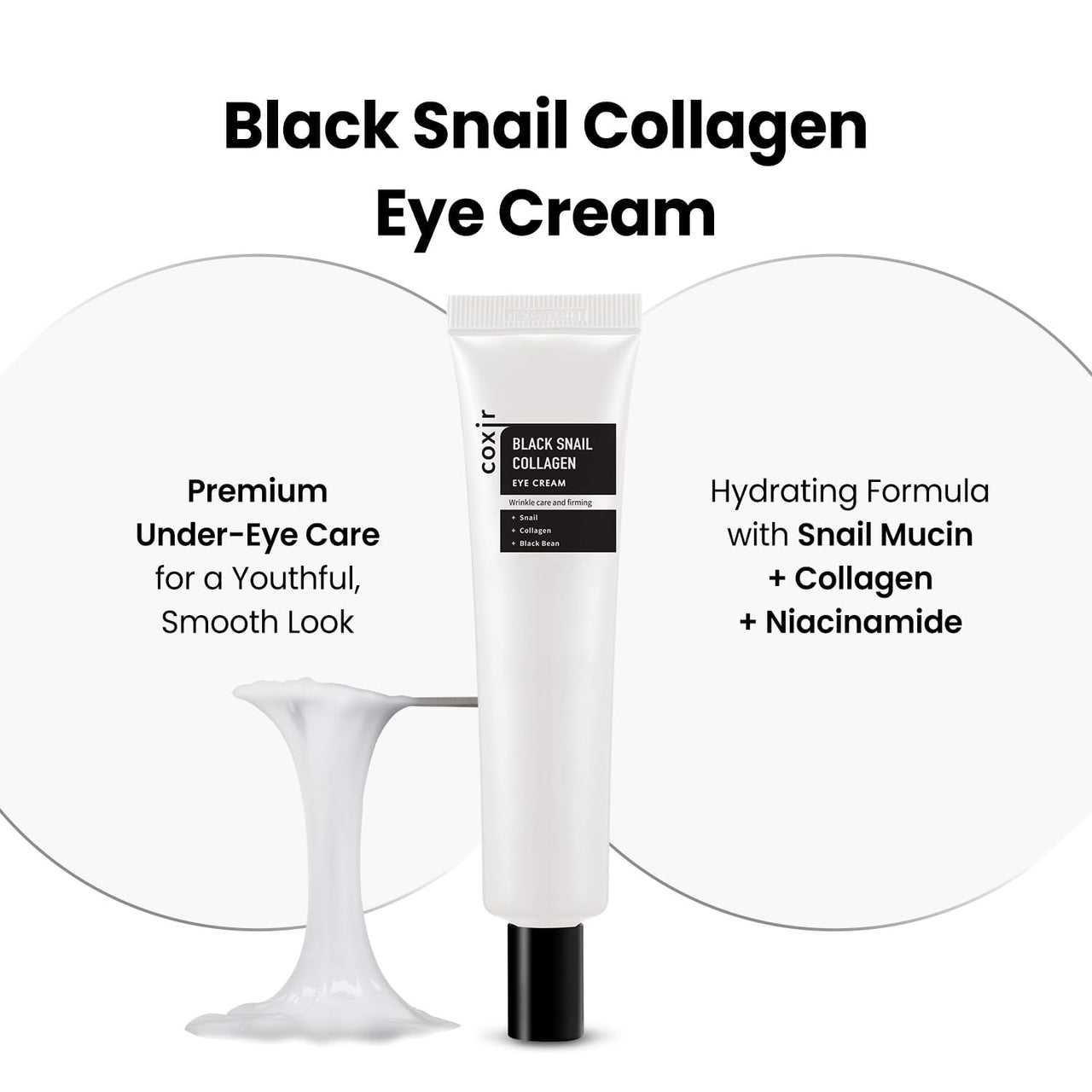 coxir Black Snail Collagen Eye Cream – Firming & Hydrating Snail Mucin, Collagen & Niacinamide for Puffiness, lifting & Dullness under eyes area | Korean Eye Treatment (30ml)