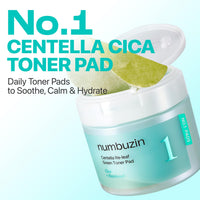 Thumbnail for numbuzin No.1 Toner Pads | Centella Re-Leaf Green Toner Pad | Double-Sided | Centella Asiatica, Heartleaf, Licorice Root | Calming, Hydrating, Exfoliating | 70 Pads/6.42 fl. oz.