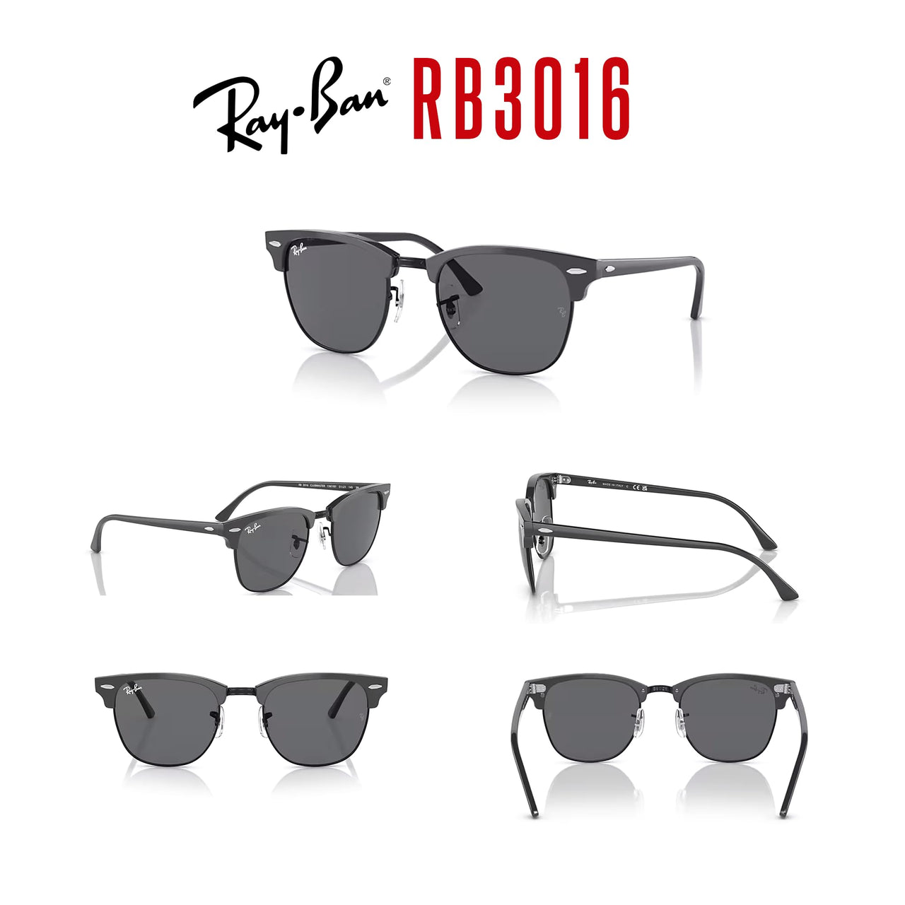 Ray-Ban RB3016 1367B1 51MM Grey On Black/Dark Grey Square Sunglasses for Men for Women