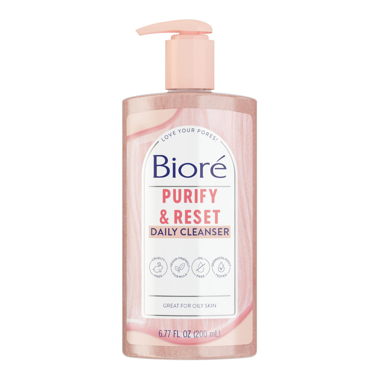 BiorÃ© Rose Quartz + Charcoal Daily Purifying Cleanser, Oil Free Facial Cleanser Energizes Skin, Dermatologist Tested and Cruelty Free, 6.77 oz