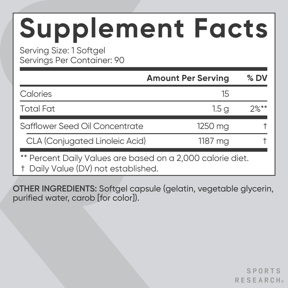 Sports Research CLA - 1250mg with Active Conjugated Linoleic Acid for Men and Women | Non-GMO, Soy & Gluten Free - 95% (90 Softgels)
