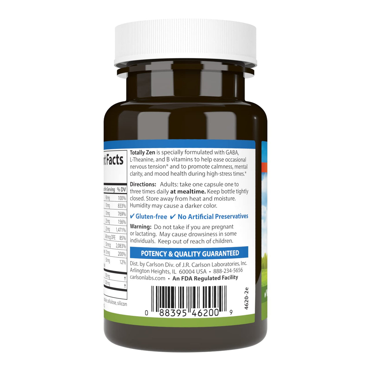 Carlson - Totally Zen, GABA, L-Theanine & B Vitamins, Healthy Mood, Promotes Calmness & Mental Clarity, 30 Capsules
