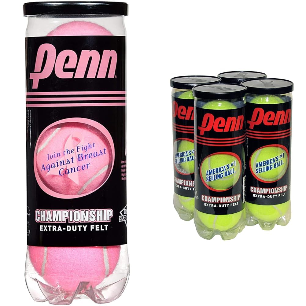 PENN Championship Tennis Balls - Pink, Extra Duty Felt Pressurized - 1 Can, 3 Balls & 4 Cans, 12 Balls