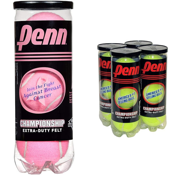 PENN Championship Tennis Balls - Pink, Extra Duty Felt Pressurized - 1 Can, 3 Balls & 4 Cans, 12 Balls