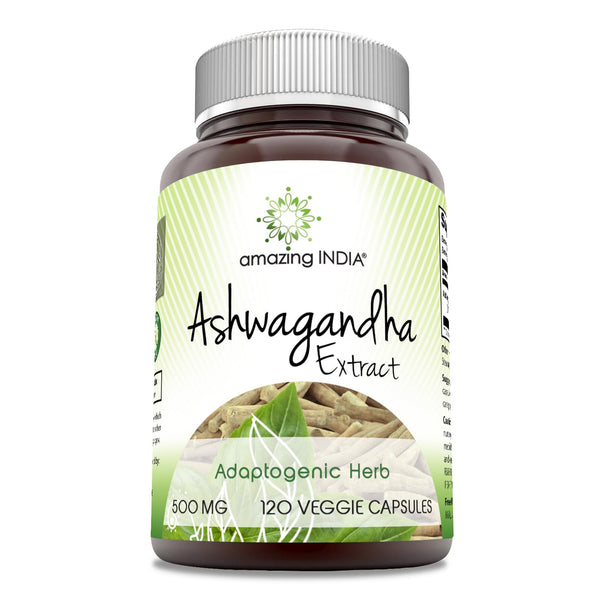 Amazing India Ashwagandha Extract 500 Mg | Veggie Capsules Supplement | Non-GMO | Gluten-Free | Made in USA (1 Pack | 120 Count)