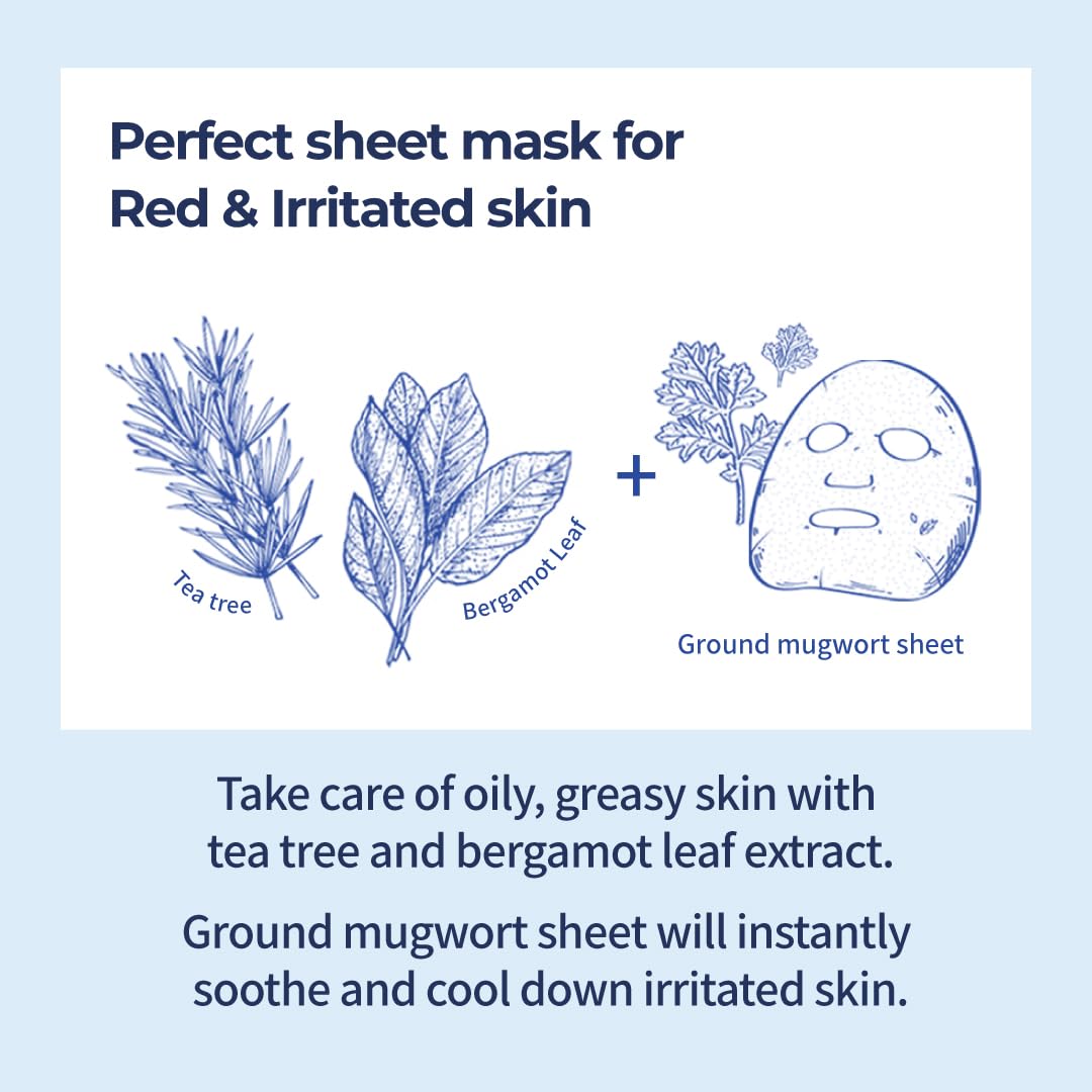 numbuzin No.4 Sheet Mask | Icy Soothing Sheet Mask | Instant Cooling, Hydrating with Tea Tree Extract, Bergamot Leaf Extract | Soothes, Relieves Heated Skin | Korean Skincare | 4 Sheets