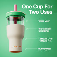 Thumbnail for CHAKO LAB Insulated Water Bottle | Dual-layer tumbler with Glass Liner and Stainless Steel Liner | BPA-Free Leak Proof Thermos | 20oz Bottle with Two Straw | White and Green