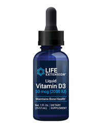 Thumbnail for Life Extension Liquid Vitamin D3, 50 mcg (2000 IU), Immune System Support, Bone Health, Whole-Body Health, unflavored, Gluten-Free, Non-GMO, 29.57 ml
