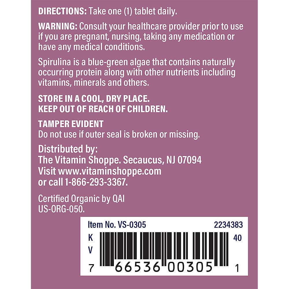 Double Strength Organic Spirulina a" Blue-Green Microalgae Superfood a" 1,000 MG (120 Tablets)