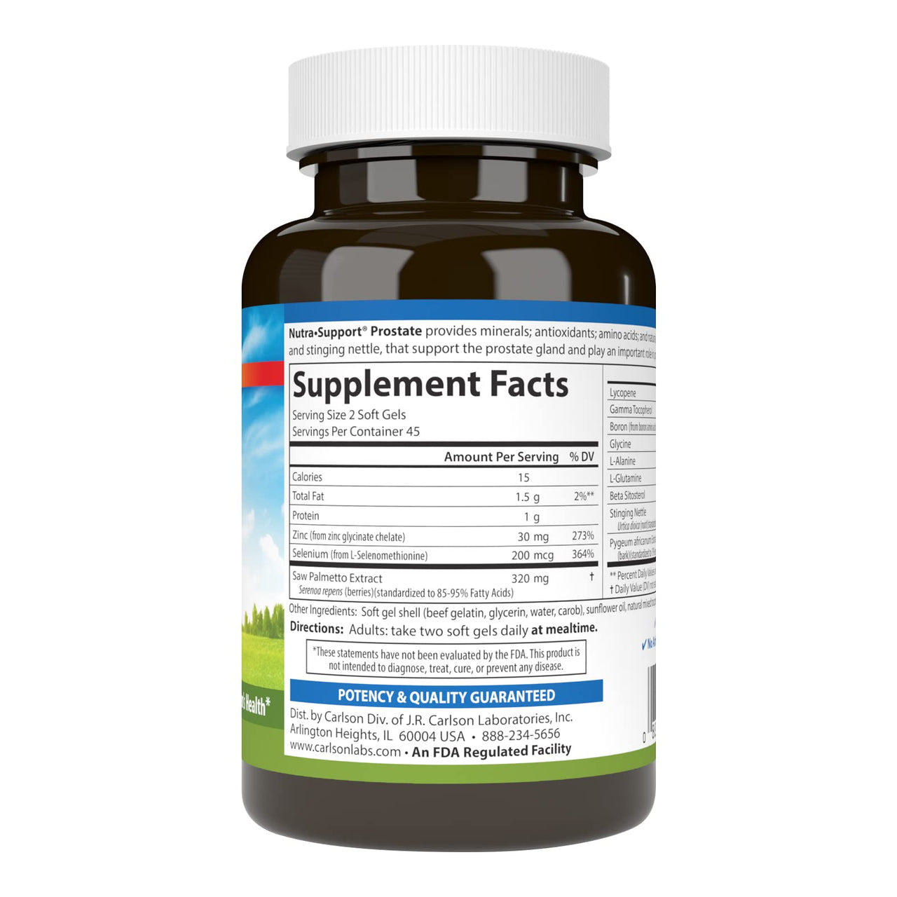 Carlson - Nutra-Support Prostate, with Saw Palmetto & Stinging Nettle, Prostate Support, Reproductive Health & Men's Health, 90 Softgels