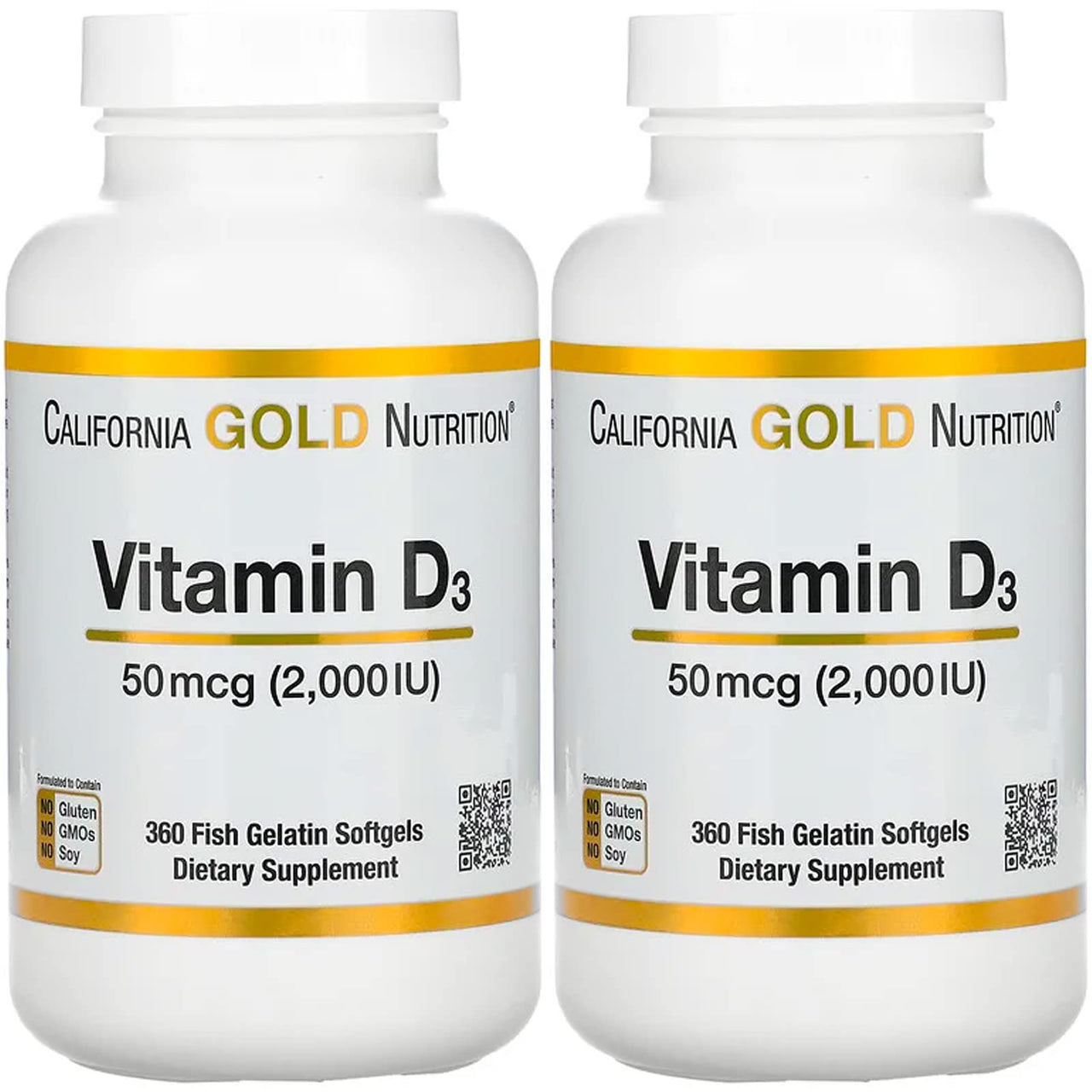 California Gold Nutrition Vitamin D3, 50 mcg (2,000 IU), 360 Fish Gelatin Softgels, 2 Pack