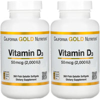 Thumbnail for California Gold Nutrition Vitamin D3, 50 mcg (2,000 IU), 360 Fish Gelatin Softgels, 2 Pack