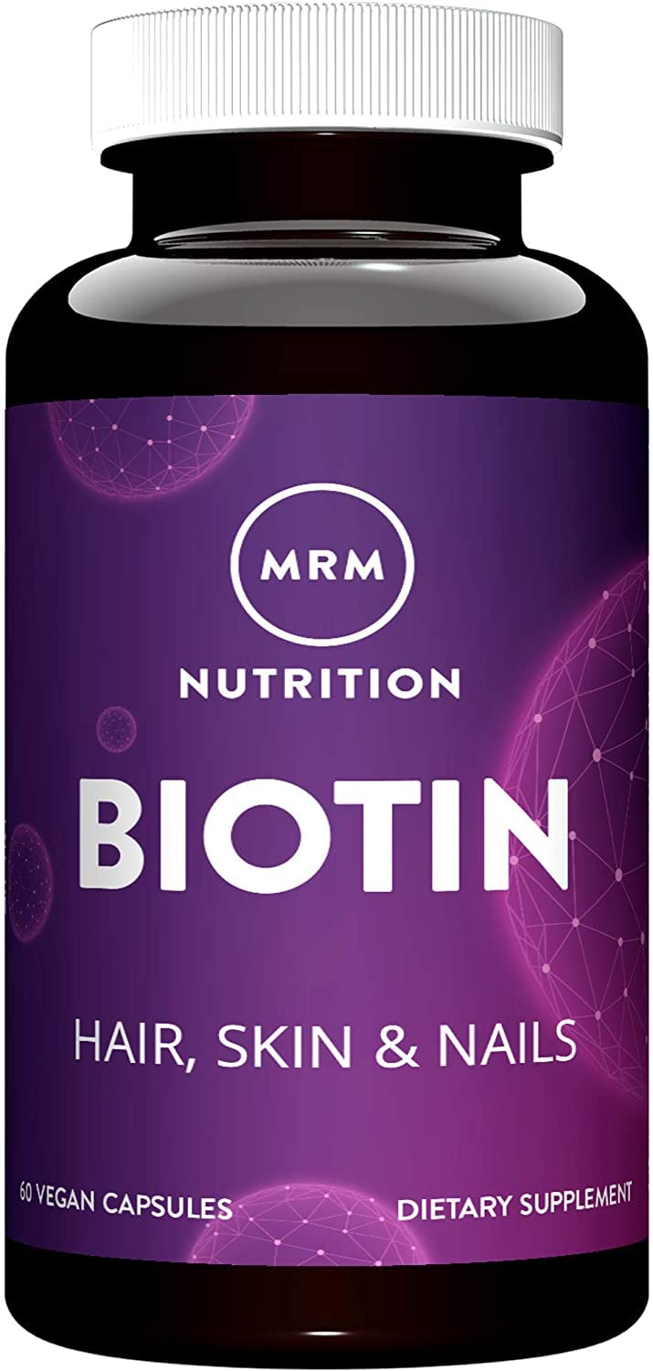 MRM Nutrition Biotin Capsules - For Womem & Men - 5000 mcg, Supports Hair Growth, Healthy Skin & Nails, Vegan B7 Supplement for Cellular Energy, Keratin Strength & Nutrient Metabolism - 60 Servings