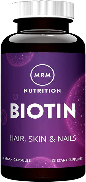MRM Nutrition Biotin Capsules - For Womem & Men - 5000 mcg, Supports Hair Growth, Healthy Skin & Nails, Vegan B7 Supplement for Cellular Energy, Keratin Strength & Nutrient Metabolism - 60 Servings