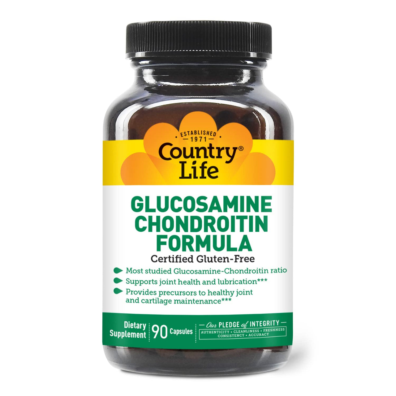 Country Life Glucosamine Chondroitin 1500mg/1200mg - Supports Joint Health & Lubrication - Maintains Healthy Cartilage, Tendon, Joint Tissue - Gluten Free, Non-GMO - 90 Capsules - For Adults