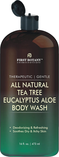 Thumbnail for First Botany, ALL Natural Body Wash - Fights Body Odor, Athlete's Foot, Jock Itch, Nail Issues, Dandruff, Acne, Eczema, Shower Gel for Women & Men, Skin Cleanser -16 fl oz (Tea Tree Eucalyptus)