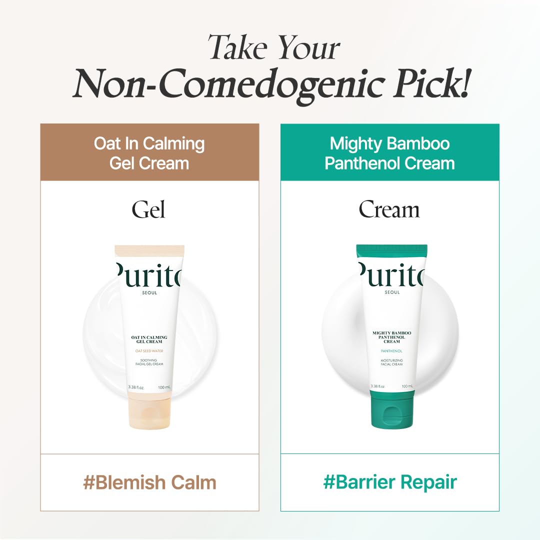 PURITO Oat In Calming Gel Cream, Non-Comedogenic, 77% Oat Seed Water Lightweight Water-Gel Face Moisturizer, Fragrance-Free, Vegan Korean Skincare, Sensitive & Blemish-Prone Skin, 100 mL