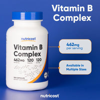 Thumbnail for Nutricost High Potency Vitamin B Complex 462mg, 120 Capsules - with Vitamin C - Energy Complex