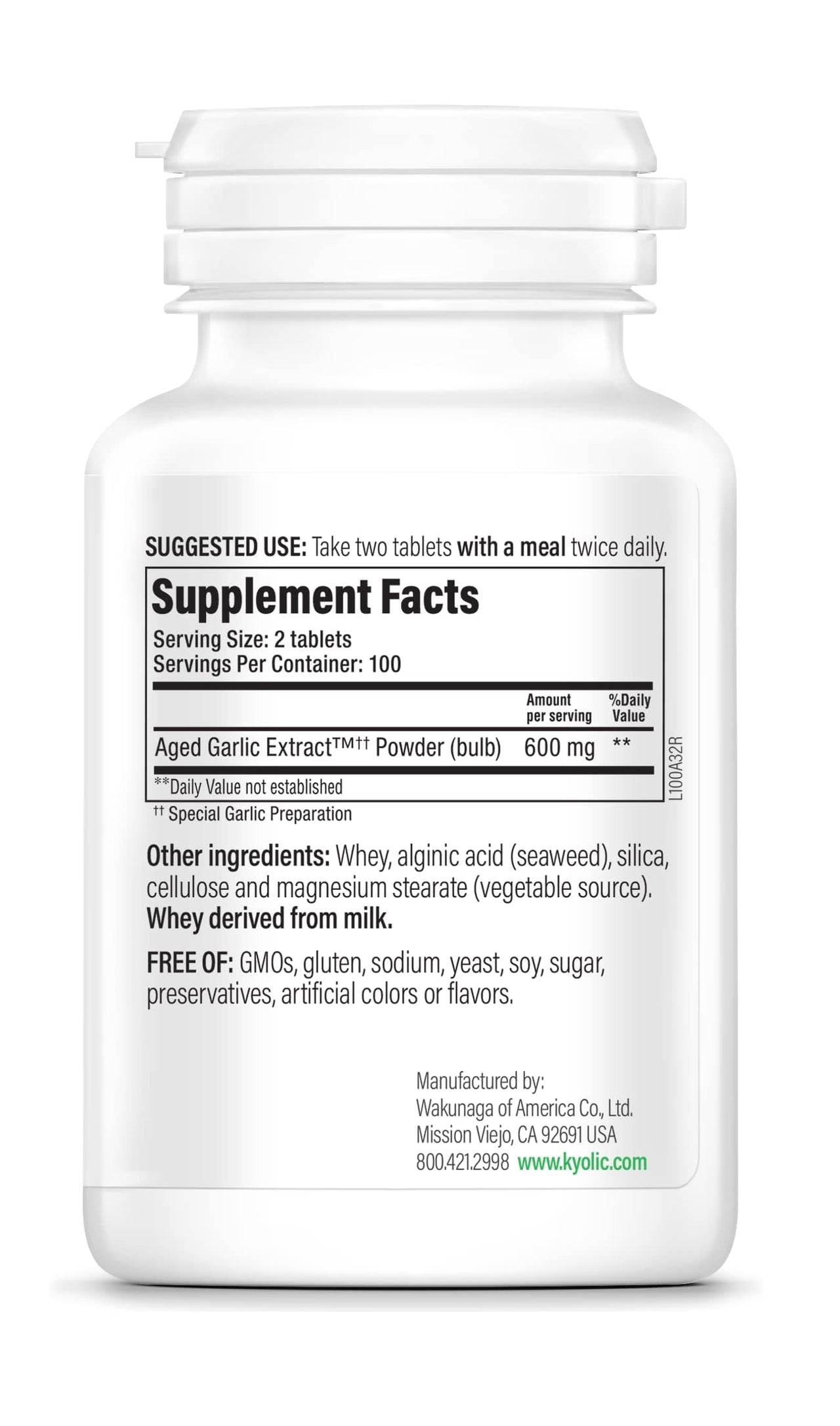 Kyolic Aged Garlic Extract Formula 100, Cardiovascular Health*, 200 Tablets.