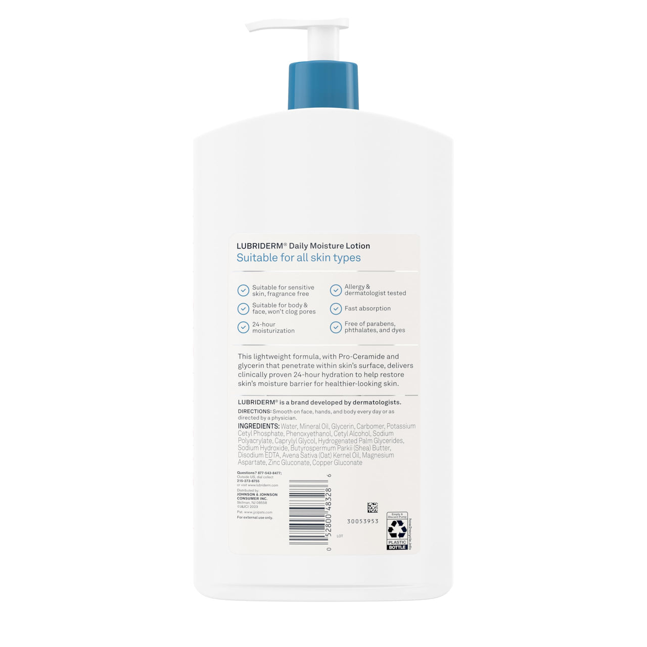 Lubriderm Fragrance Free Daily Moisture Lotion + Pro-Ceramide, Shea Butter & Glycerin, Face, Hand & Body Lotion for Sensitive Skin, Hydrating Lotion for Healthier-Looking Skin, 24 fl. oz