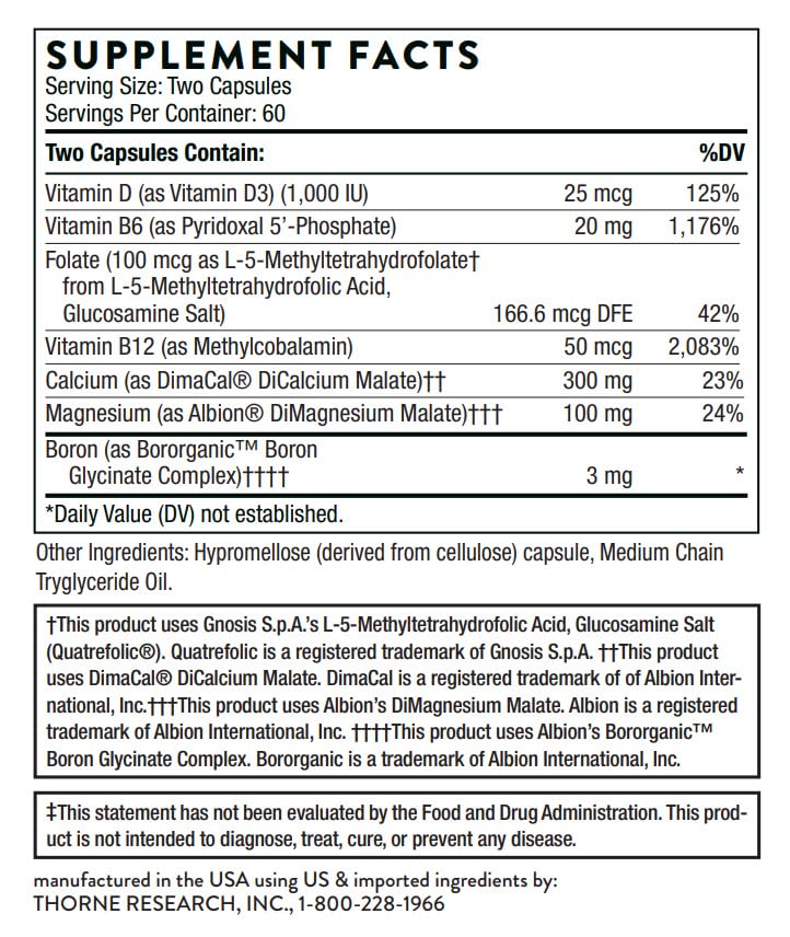 THORNE - Advanced Bone Support‡ - (Formerly Oscap) - Bone Health Supplement with Calcium and Vitamin D* - 120 Capsules