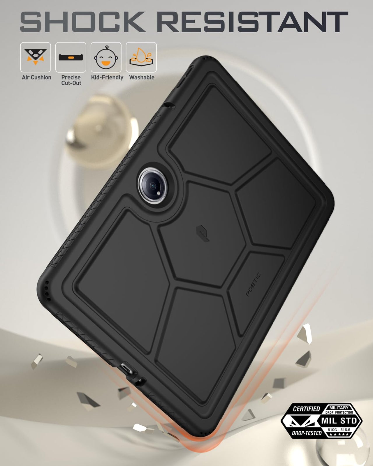 Poetic TurtleSkin Case for OnePlus Pad 2 12.1 inch (2024), Heavy Duty Shockproof Rugged Kids Friendly Drop Protection Silicone Cover Case, Black