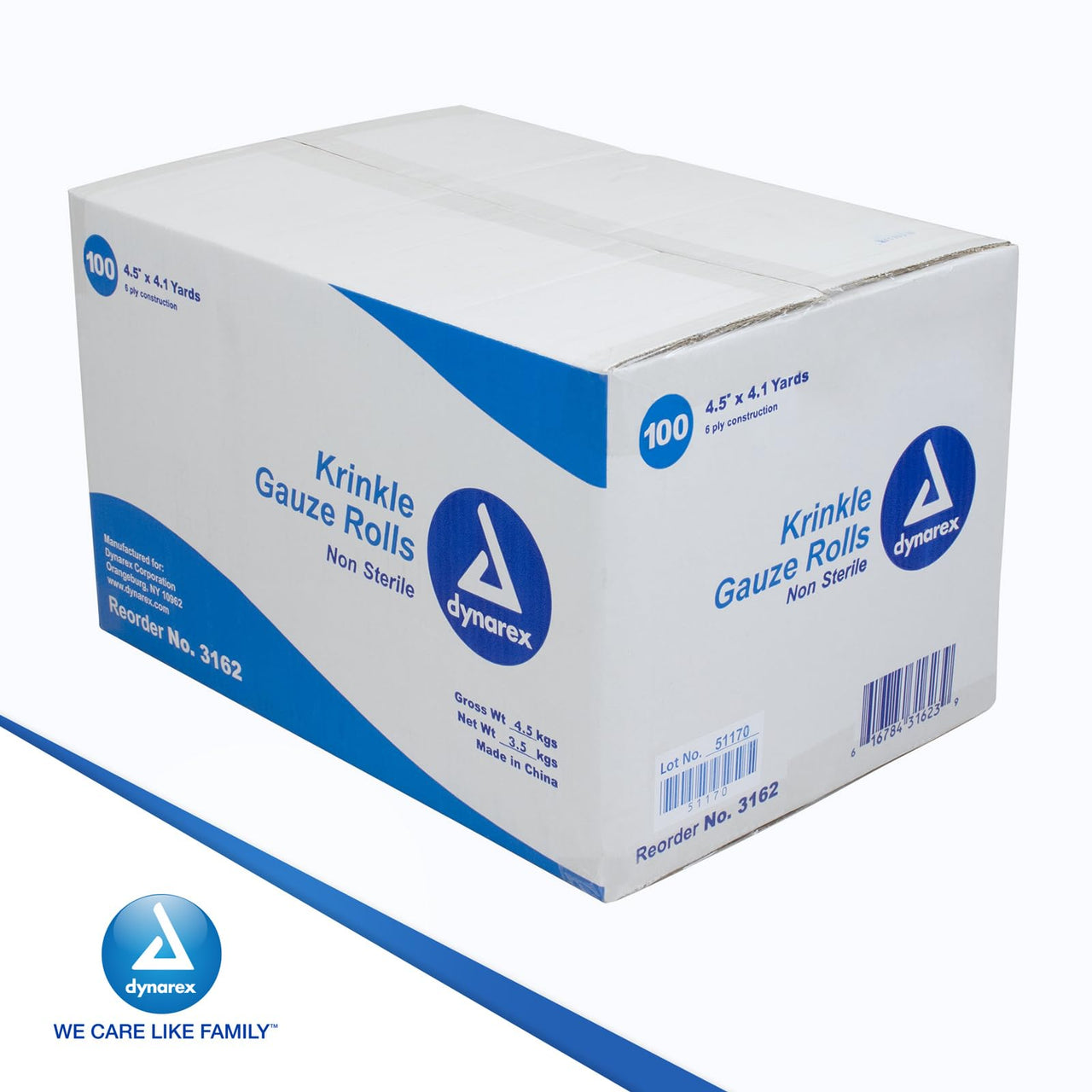 Dynarex Krinkle Non Sterile Gauze Rolls - Ultra-Absorbent Rolled Bandage Wrap Dressing for Primary Wounds - Wound Care Supplies - 4.5"x4.1 Yards, 6-ply, 1 Case of 100
