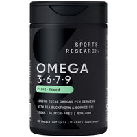 Thumbnail for Sports Research® Vegan Omega 3-6-7-9 - 1200 mg of Multi-Spectrum Omega Fatty Acids Certified Non-GMO Formula with Sea Buckthorn & Borage Oil - 90 Veggie Softgels