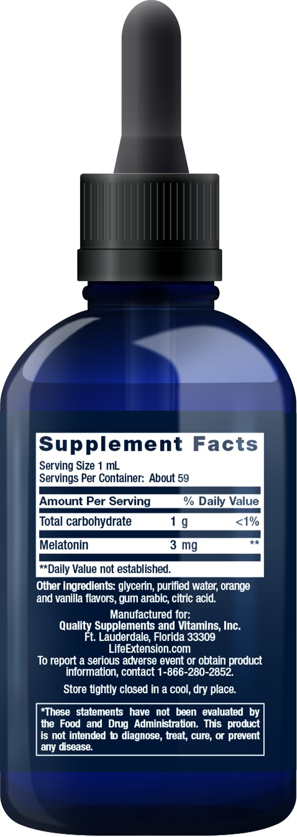 Life Extension Fast-Acting Liquid Melatonin (Citrus-Vanilla), 2 Fluid Ounces (Pack of 2)